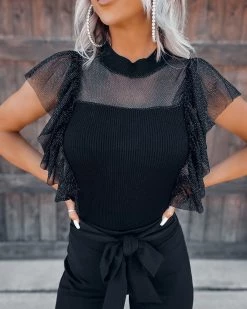 Bar T Boutique LLC What's New! Wishful Thinking Glitter Mock Neck Top - Black