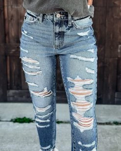 Bar T Boutique LLC Rainbow Thread Distressed Jeans