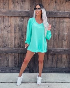 Bar T Boutique Effortlessly Chic Criss Cross Sweatshirt - Mint What's New!