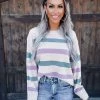 Bar T Boutique Tops In The Mix Stripe Sweater - Teal/Lavender