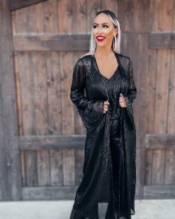 Bar T Boutique Outerwear Sparkle Forever Cardigan - Black