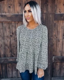 Bar T Boutique Tops Leopard Babydoll Top - Sage