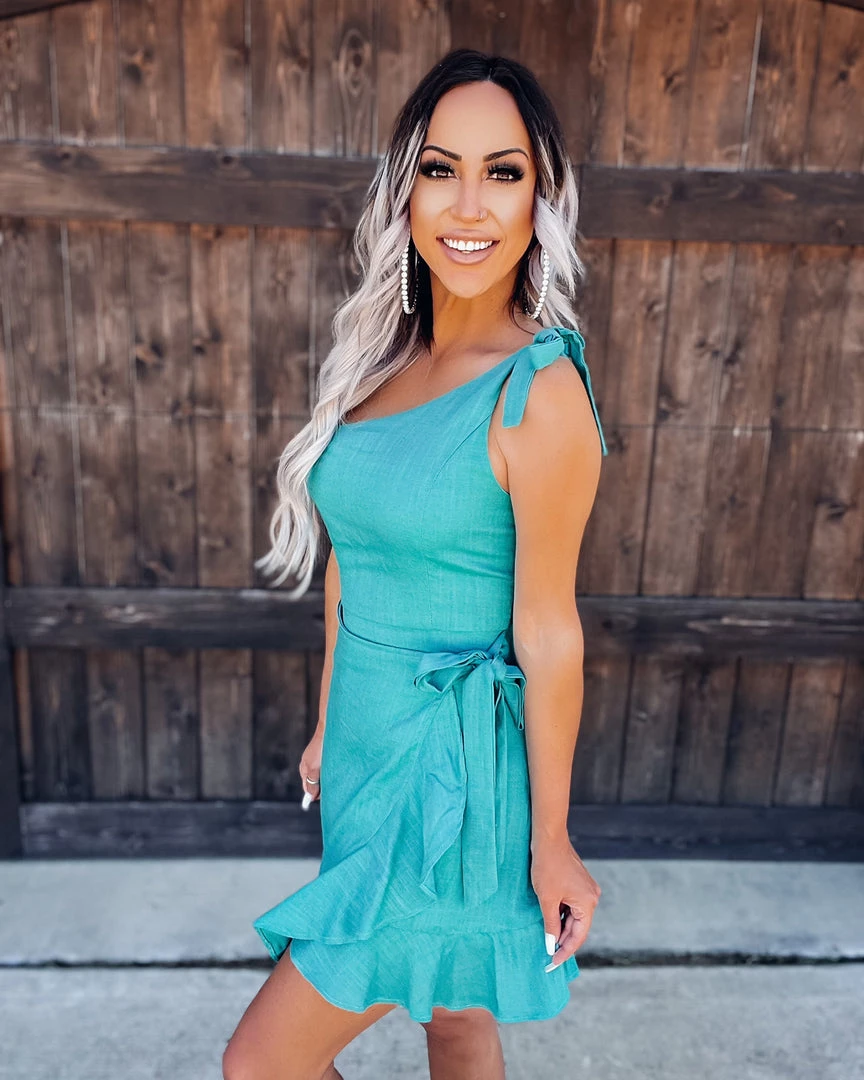 Bar T Boutique LLC What's New! A Lot To Loved Ruffle Wrap Dress - Teal 2 Bar T Boutique LLC What's New! A Lot To Loved Ruffle Wrap Dress - Teal