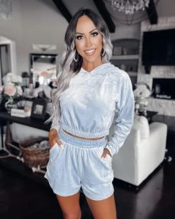 Bar T Boutique LLC What's New! Bellami Velour Hoodie Set - Dusty Blue