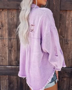 Bar T Boutique LLC Summer Fun Distressed Shacket - Purple