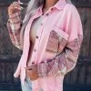 Bar T Boutique LLC Soft & Sweet Plaid Denim Shacket - Pink What's New!