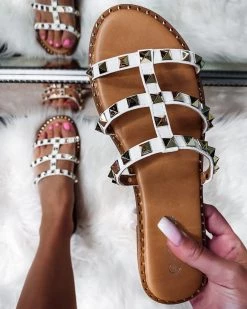 Bar T Boutique Back In Stock Melrose Studded Sandals - White