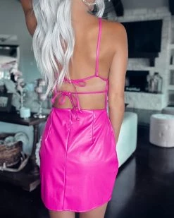 Bar T Boutique LLC Take A Chance Faux Leather Dress - Fuchsia What's New!