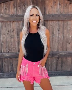 Bar T Boutique LLC What's New! Rhinestone Angel Denim Shorts - Fuchsia