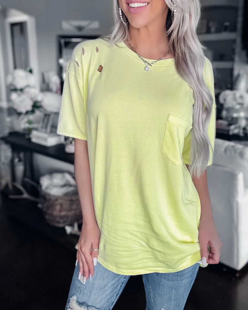 Bar T Boutique Free My Mind Distressed Oversized Tee - Lime 2 Bar T Boutique Free My Mind Distressed Oversized Tee - Lime