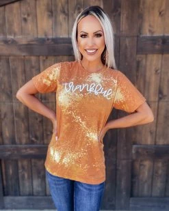 Bar T Boutique Tops Thankful Bleached Tee