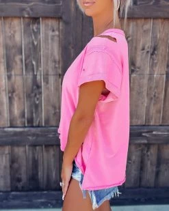 Bar T Boutique LLC Bring It Back Distressed Cut Top - Pink What's New!