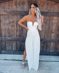 Bar T Boutique Sweet Talk Double Slit Jumpsuit - Ivory