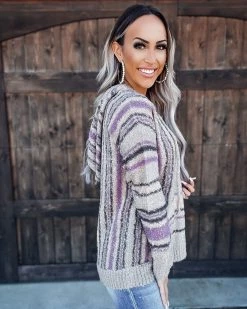 Bar T Boutique Thoughtful Touch Stripe Hoodie - Lavender/Grey