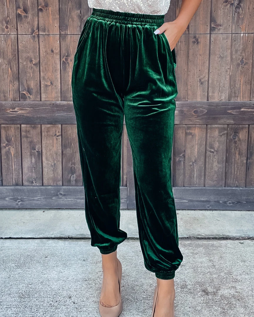 Bar T Boutique Back In Stock Everson Velvet Joggers - Green 1 Bar T Boutique Back In Stock Everson Velvet Joggers - Green