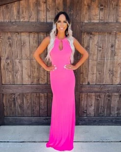 Bar T Boutique Dreamy Halter Dress - Neon Pink