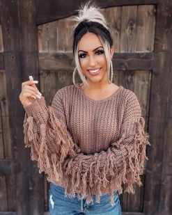 Bar T Boutique Fab Fun Fringe Sweater - Mocha