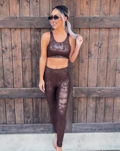 Bar T Boutique What's New! Level Up Metallic Marble Leggings - Brown