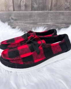 Bar T Boutique Red/Black Plaid Slip On Shoes